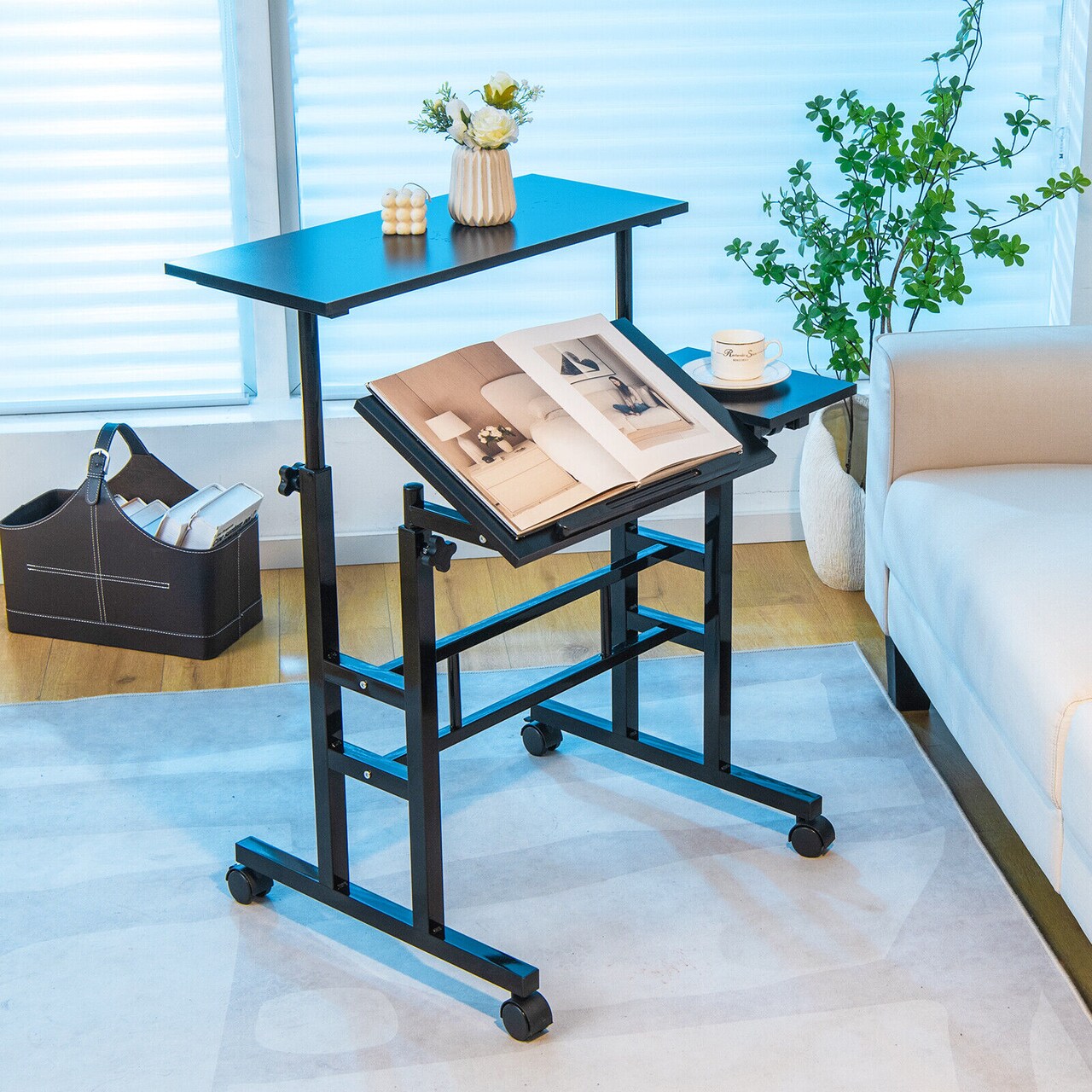 Stand Up Desk with Height Adjustable and Rolling Casters for Home